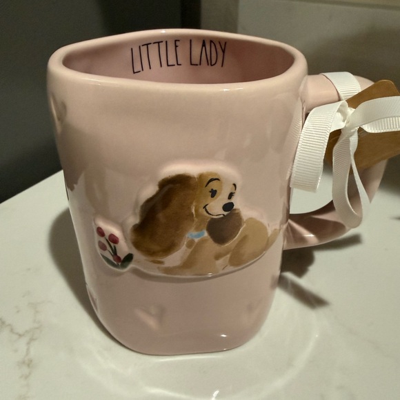 Rae Dunn x Disney x Lady & the Tramp Pink Mug w/ imprinted hearts pattern - Picture 5 of 6